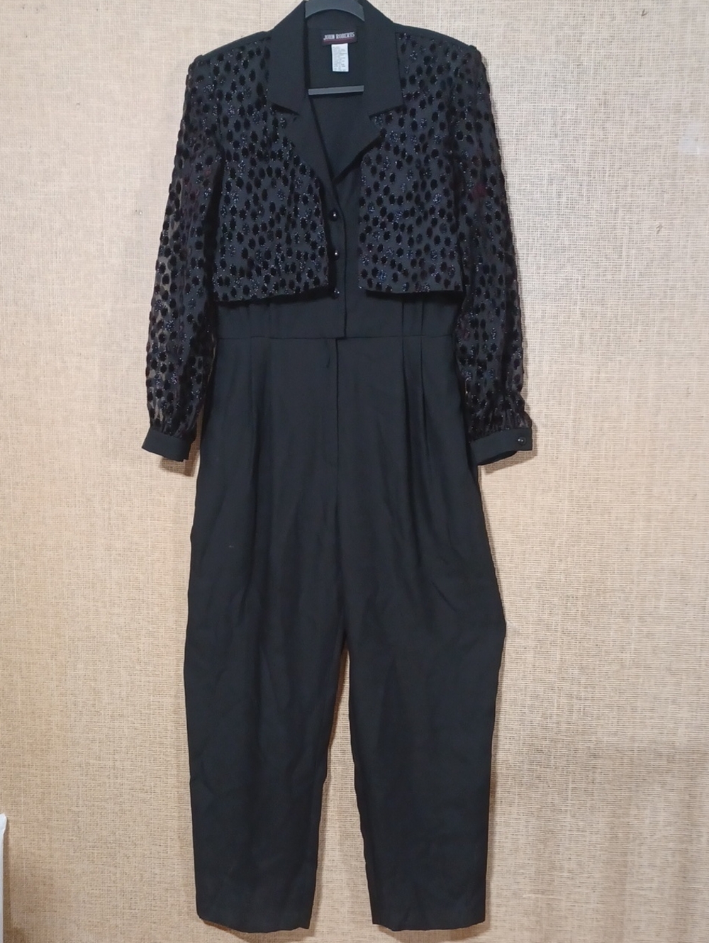 Vintage John Roberts Black Sequin-Sleeve Jumpsuit